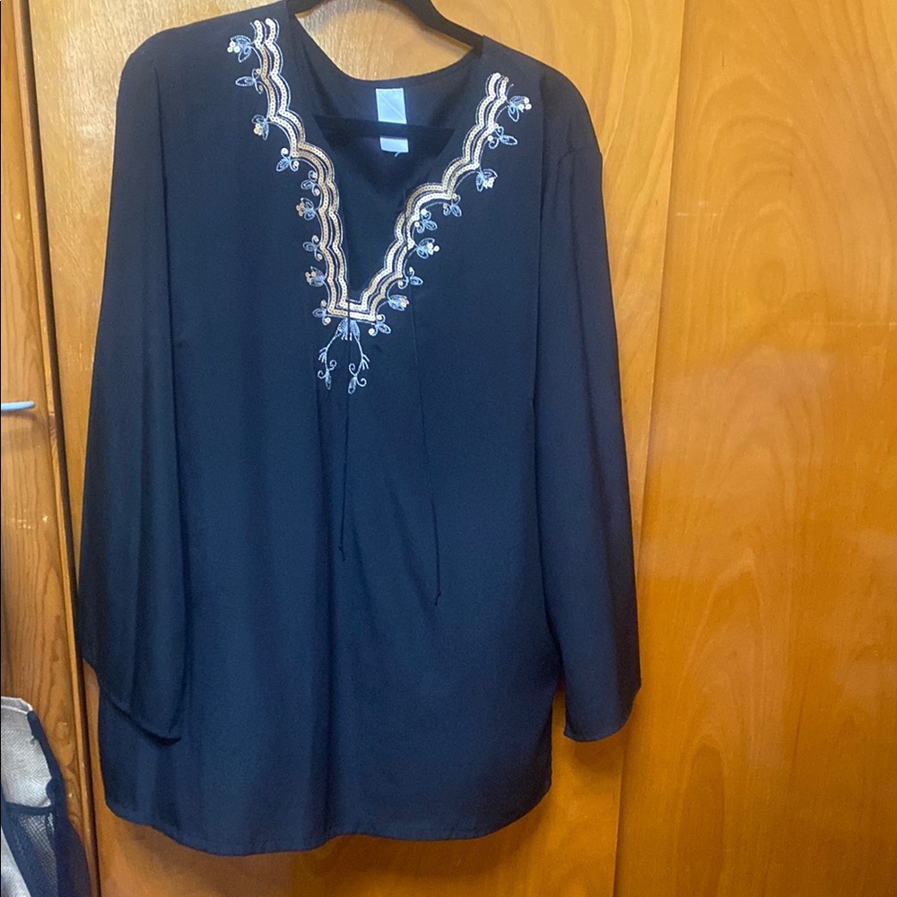 Embroidered Black Tunic Top